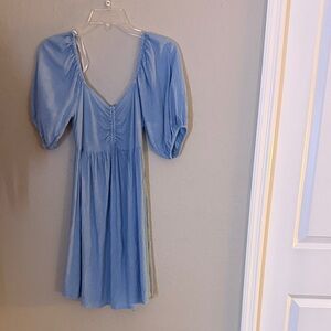 SIM & SAM DRESS RUFFLE SLEEVES TIE FRONT BLUE-XS
